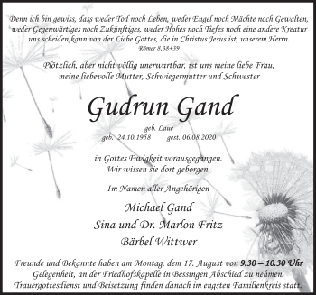 Traueranzeige von Gudrun Gand von Deister- und Weserzeitung