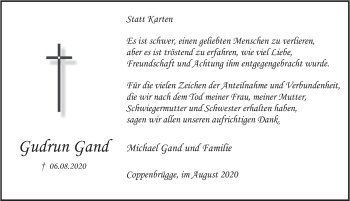 Traueranzeige von Gudrun Gand von Deister- und Weserzeitung