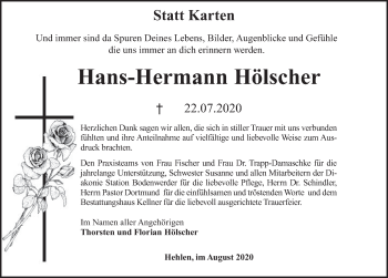 Traueranzeige von Hans-Hermann Hölscher von Deister- und Weserzeitung