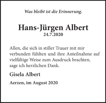 Traueranzeige von Hans-Jürgen Albert von Deister- und Weserzeitung