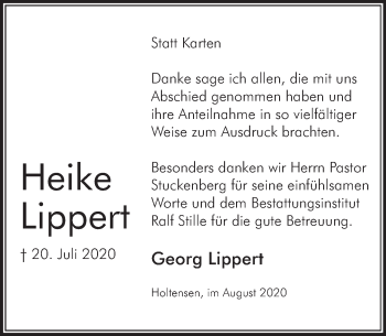 Traueranzeige von Heike Lippert von Neue Deister-Zeitung