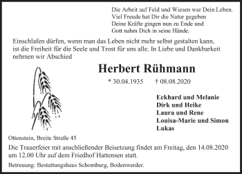Traueranzeige von Herbert Rühmann von Deister- und Weserzeitung
