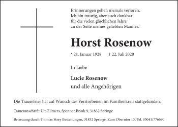 Traueranzeige von Horst Rosenow von Neue Deister-Zeitung