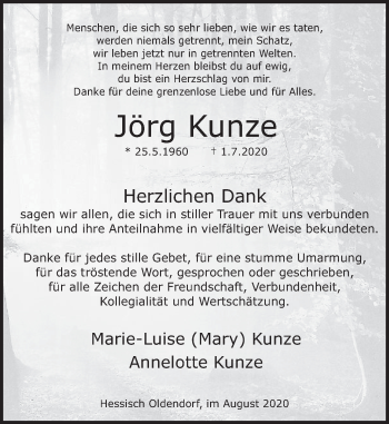 Traueranzeige von Jörg Kunze von Deister- und Weserzeitung