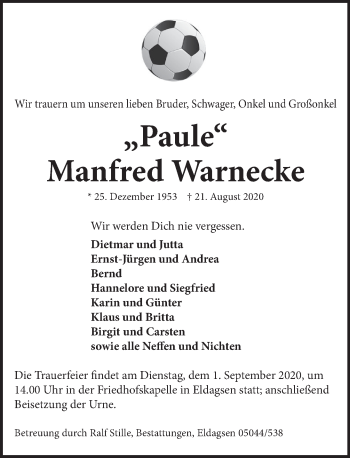 Traueranzeige von Manfred Warnecke von Neue Deister-Zeitung