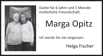 Traueranzeige von Marga Opitz von Deister- und Weserzeitung