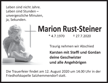 Traueranzeige von Marion Rust-Steiner von Deister- und Weserzeitung