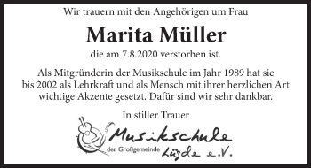 Traueranzeige von Marita Müller von Deister- und Weserzeitung