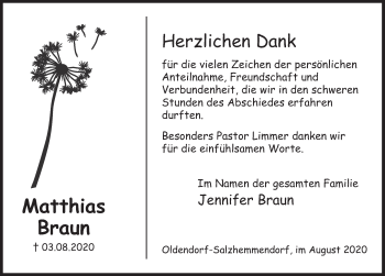 Traueranzeige von Matthias Braun von Deister- und Weserzeitung