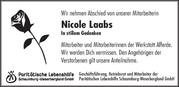 Traueranzeige von Nicole Laabs von Deister- und Weserzeitung