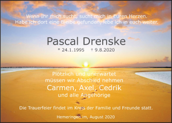 Traueranzeige von Pascal Drenske von Deister- und Weserzeitung