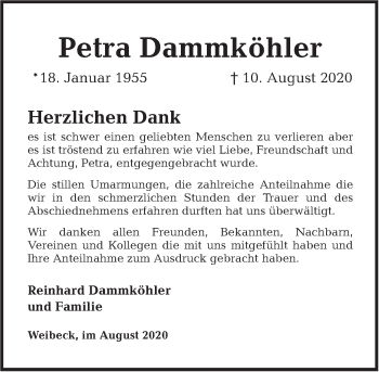 Traueranzeige von Petra Dammköhler von Deister- und Weserzeitung