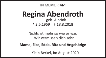 Traueranzeige von Regina Abendroth von Deister- und Weserzeitung