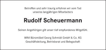 Traueranzeige von Rudolf Scheuermann von Deister- und Weserzeitung