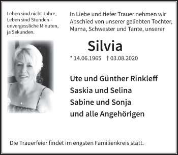 Traueranzeige von Silvia  von Deister- und Weserzeitung