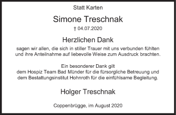 Traueranzeige von Simone Treschnak von Deister- und Weserzeitung
