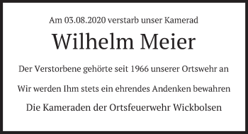 Traueranzeige von Wilhelm Meier von Deister- und Weserzeitung