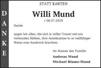 Traueranzeige von Willi Mund von Neue Deister-Zeitung