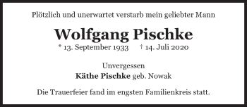 Traueranzeige von Wolfgang Pischke von Neue Deister-Zeitung