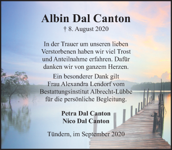 Traueranzeige von Albin Dal Canton von Deister- und Weserzeitung