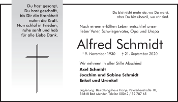 Traueranzeige von Alfred Schmidt von Neue Deister-Zeitung
