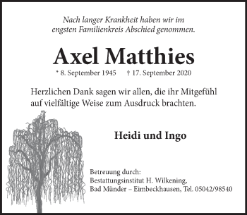 Traueranzeige von Axel Matthies von Neue Deister-Zeitung