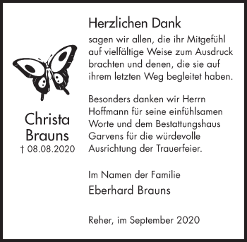 Traueranzeige von Christa Brauns von Deister- und Weserzeitung