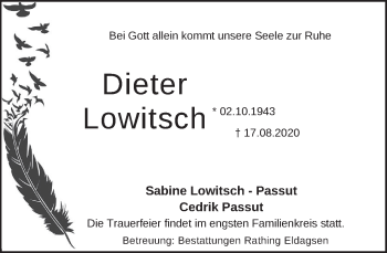 Traueranzeige von Dieter Lowitsch von Neue Deister-Zeitung