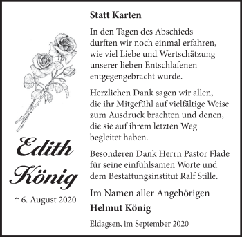 Traueranzeige von Edith König von Neue Deister-Zeitung
