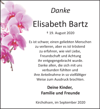 Traueranzeige von Elisabeth Bartz von Deister- und Weserzeitung