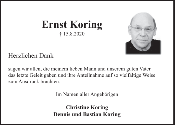 Traueranzeige von Ernst Koring von Deister- und Weserzeitung
