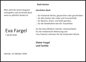 Traueranzeige von Eva Fargel von Deister- und Weserzeitung