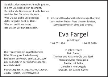 Traueranzeige von Eva Fargel von Deister- und Weserzeitung