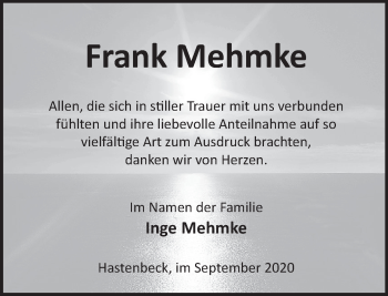 Traueranzeige von Frank Mehmke von Deister- und Weserzeitung