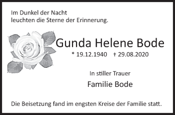 Traueranzeige von Gunda Helene Bode von Deister- und Weserzeitung