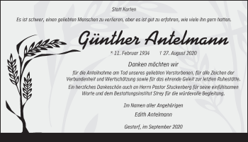 Traueranzeige von Günther Antelmann von Neue Deister-Zeitung