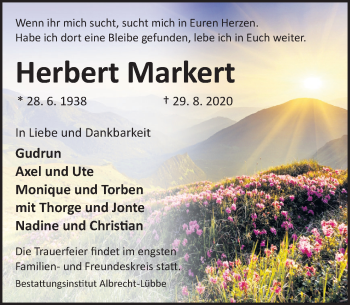 Traueranzeige von Herbert Markert von Deister- und Weserzeitung