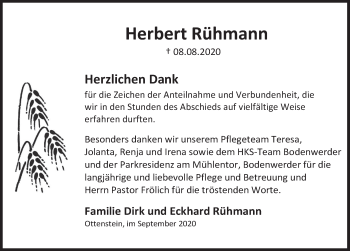 Traueranzeige von Herbert Rühmann von Deister- und Weserzeitung