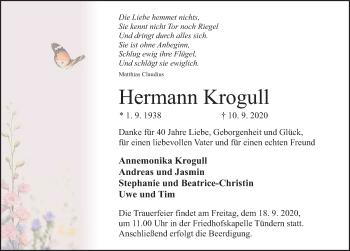 Traueranzeige von Hermann Krogull von Deister- und Weserzeitung