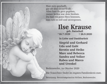 Traueranzeige von Ilse Krause von Deister- und Weserzeitung