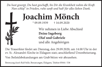 Traueranzeige von Joachim Mönch von Neue Deister-Zeitung