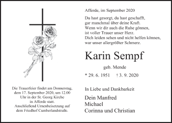 Traueranzeige von Karin Sempf von Deister- und Weserzeitung