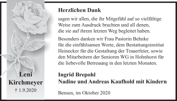 Traueranzeige von Leni Kirchmeyer von Deister- und Weserzeitung