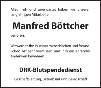 Traueranzeige von Manfred Böttcher von Neue Deister-Zeitung