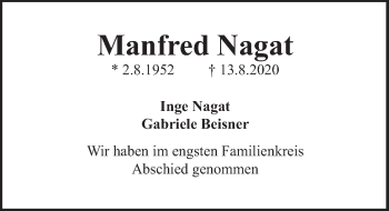 Traueranzeige von Manfred Nagat von Deister- und Weserzeitung