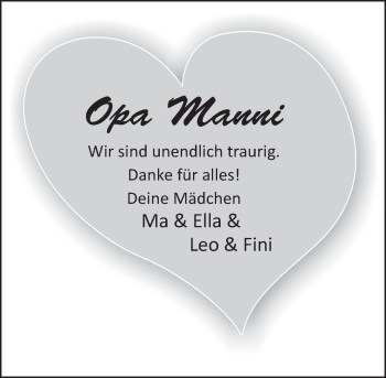 Traueranzeige von Manfred Schur von Deister- und Weserzeitung