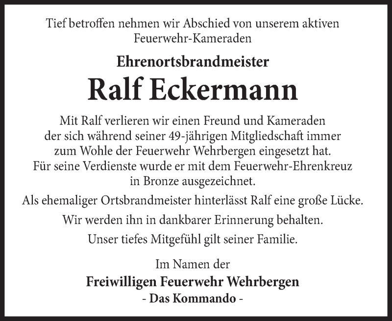  Traueranzeige für Ralf Eckermann vom 19.09.2020 aus Deister- und Weserzeitung