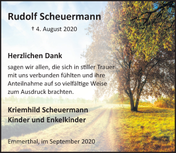 Traueranzeige von Rudolf Scheuermann von Deister- und Weserzeitung