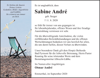 Traueranzeige von Sabine André von Deister- und Weserzeitung