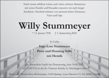 Traueranzeige von Willy Stummeyer von Neue Deister-Zeitung